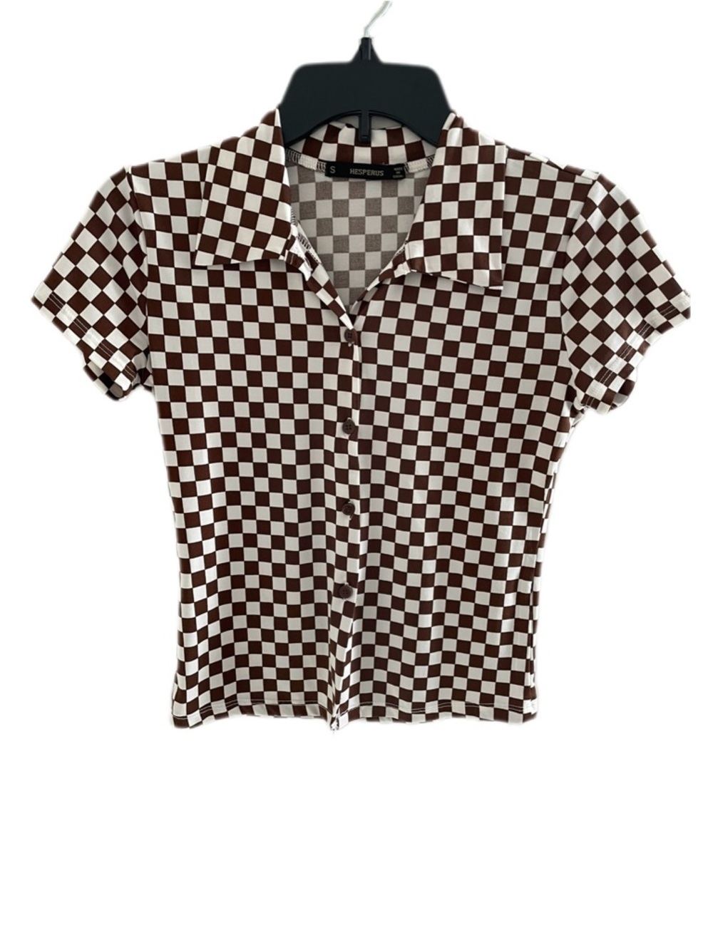 Hesperus Brown & White Check Button-Front Top